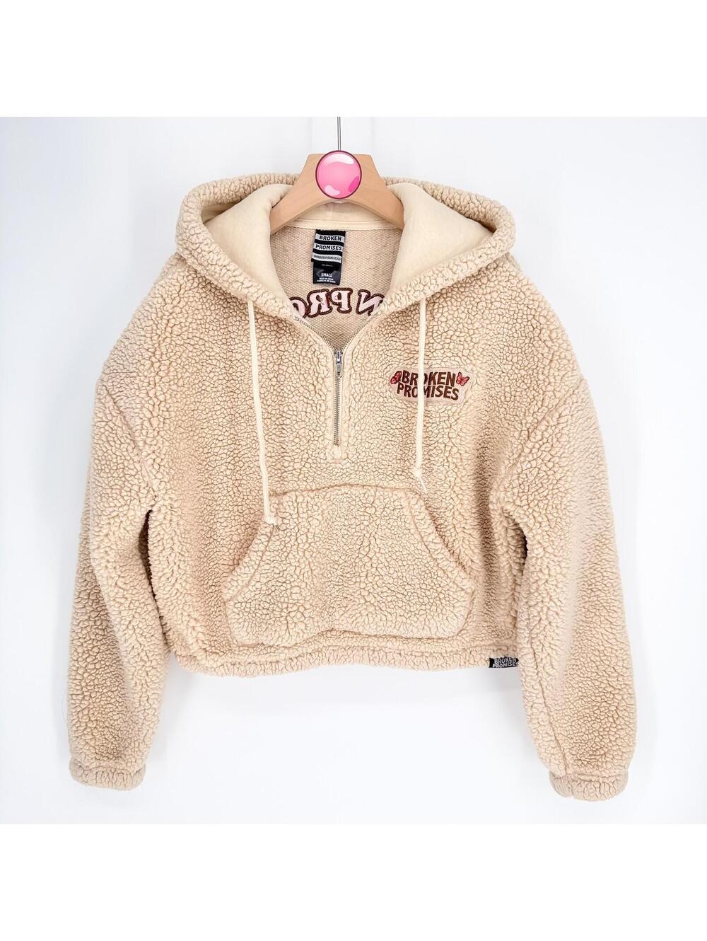 Broken Promises Love Now Cry Later Fleece Sherpa Crop Hoodie Womens Size Small